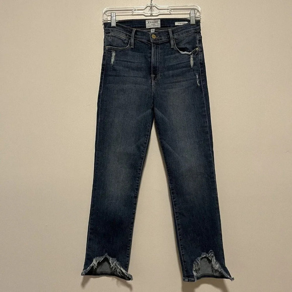 Frame Le High Straight Chewed Hem Blue Jeans Size 28 - Picture 1 of 7